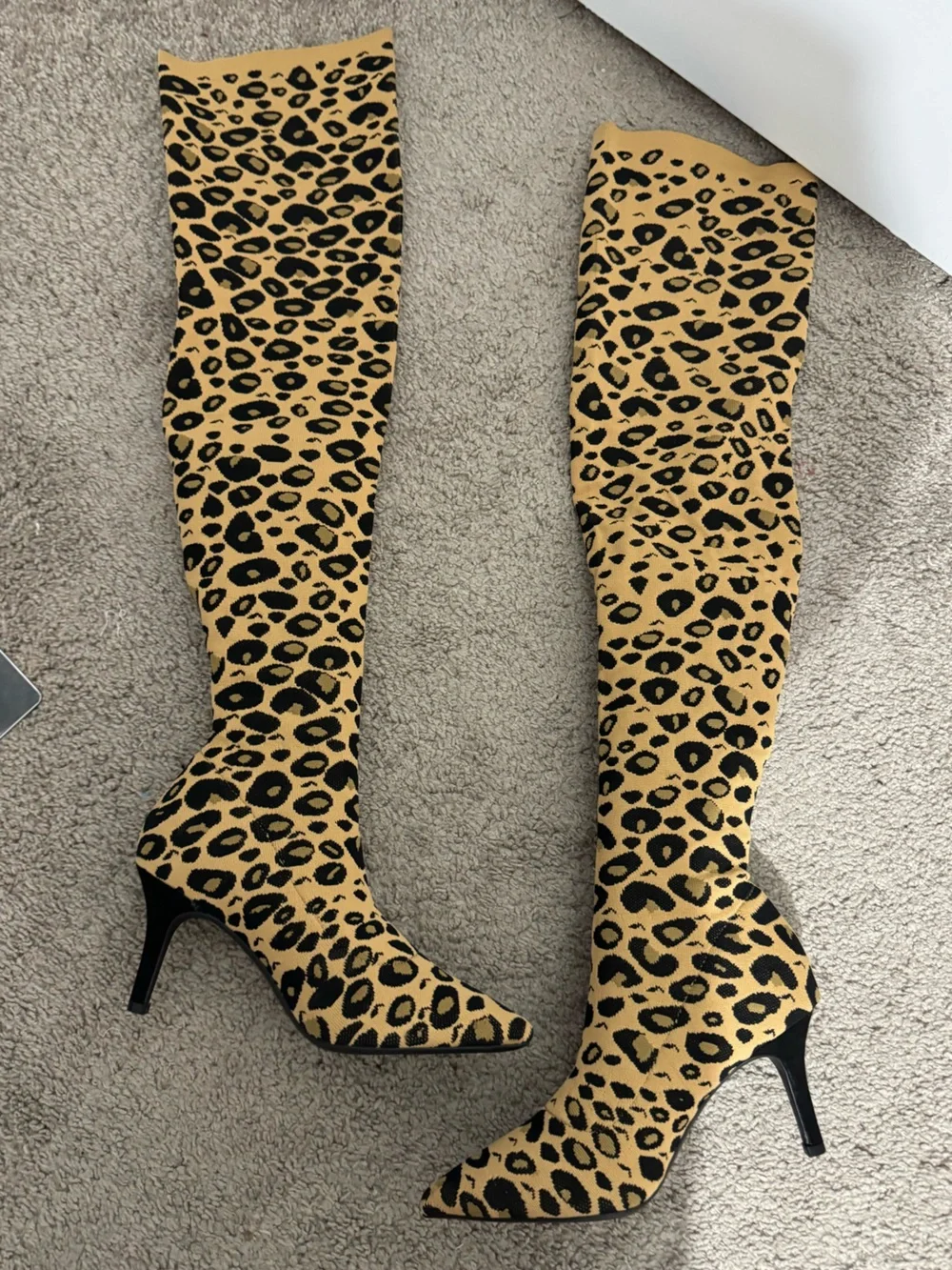 Cool I.N.C. Size 6.5 tan black leopard print fabric over the knee Briella boots